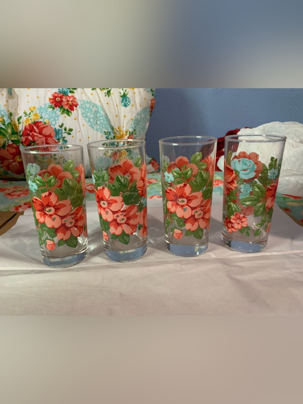 The Pioneer Woman Rare Vintage Floral 16 Oz Drinking Glasses Set 4
